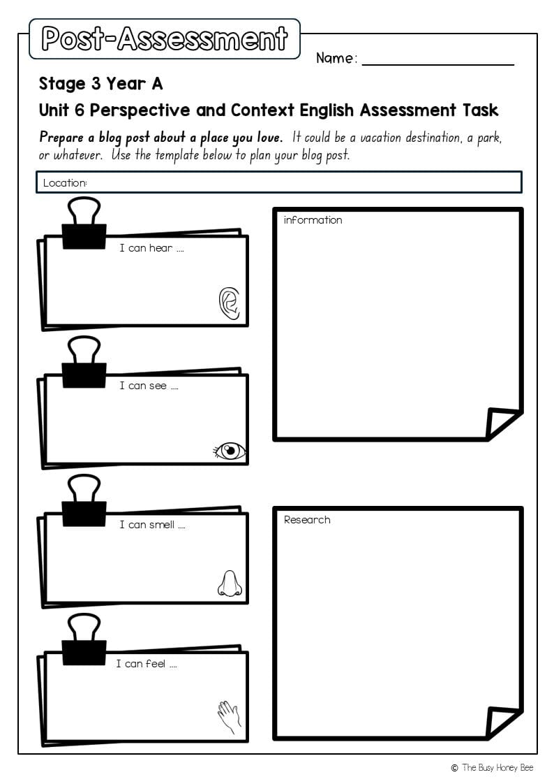 Stage 3 Year A English Pre- and Post-Assessment Unit 6 Perspective and context -