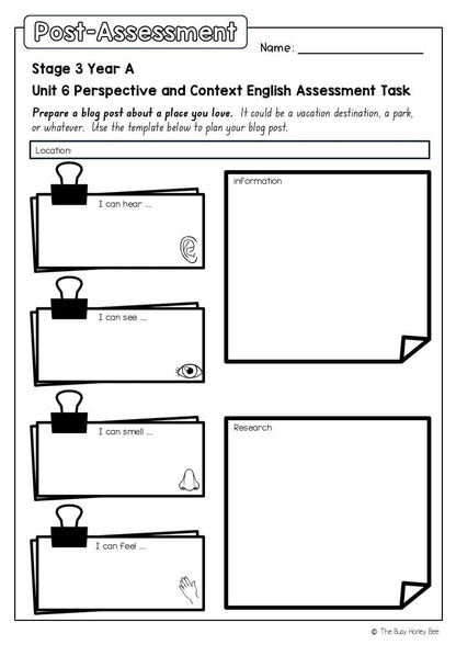 Stage 3 Year A English Pre- and Post-Assessment Unit 6 Perspective and context -