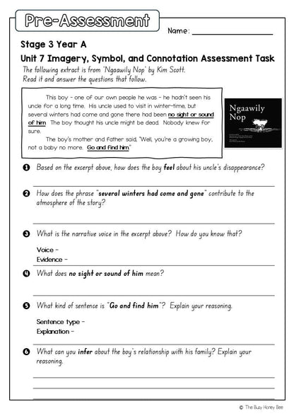 Stage 3 Year A English Pre- and Post-Assessment Unit 7 Imagery, symbol and connotation -