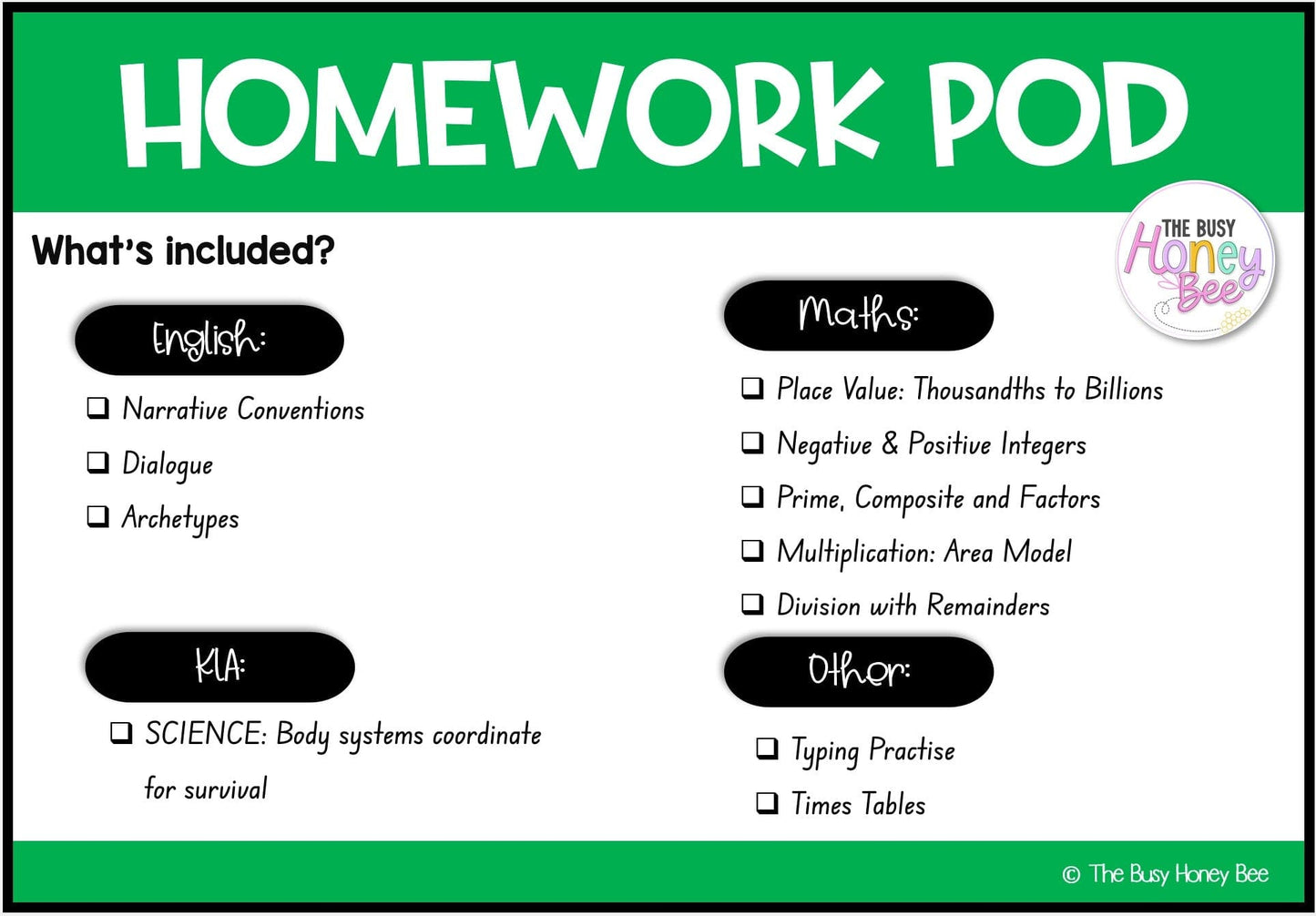 Stage 3 Year A Homework/Learning Pod 11 - Homework | Casual Teaching