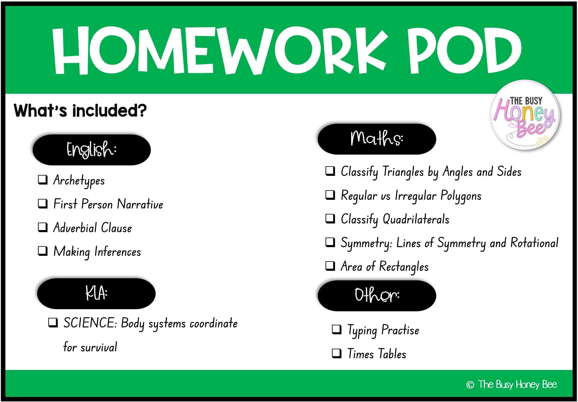Stage 3 Year A Homework/Learning Pod 12 - Homework | Casual Teaching