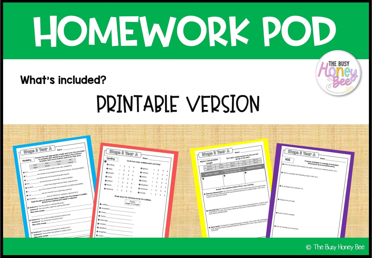 Stage 3 Year A Homework/Learning Pod 14 - Homework | Casual Teaching