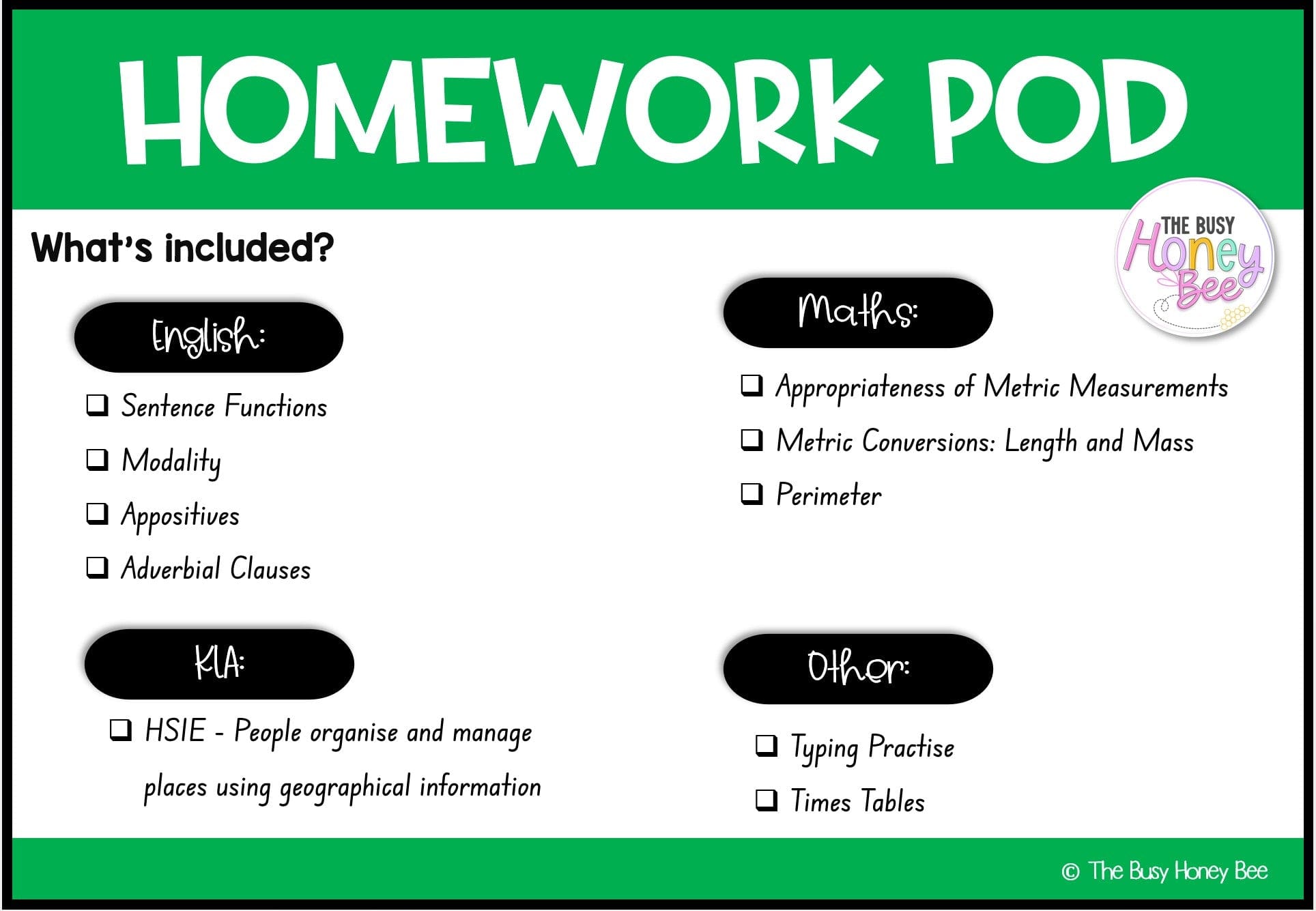Stage 3 Year A Homework/Learning Pod 14 - Homework | Casual Teaching