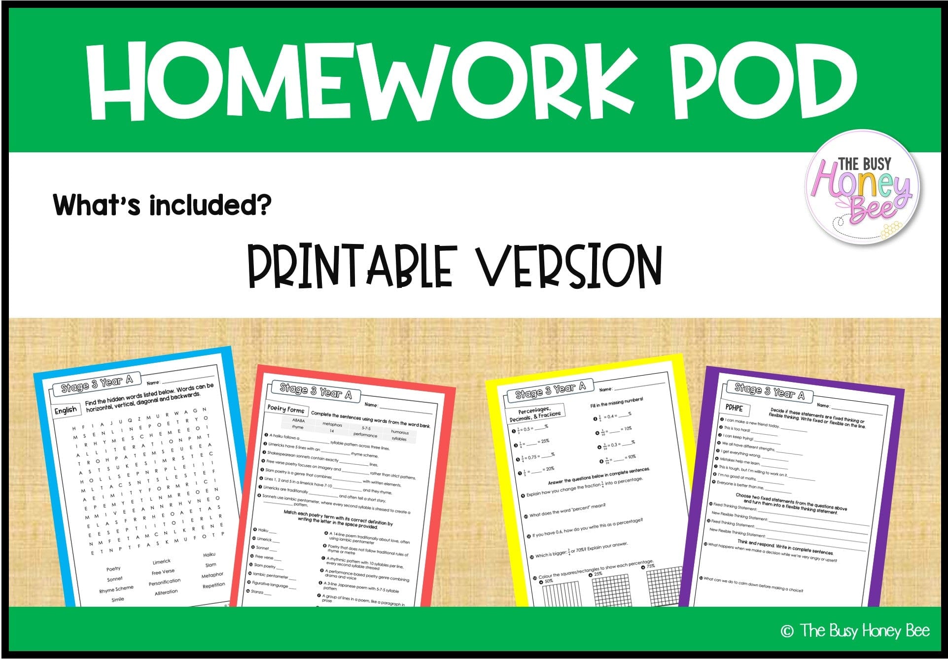 Stage 3 Year A Homework/Learning Pod 15 - Homework | Casual Teaching