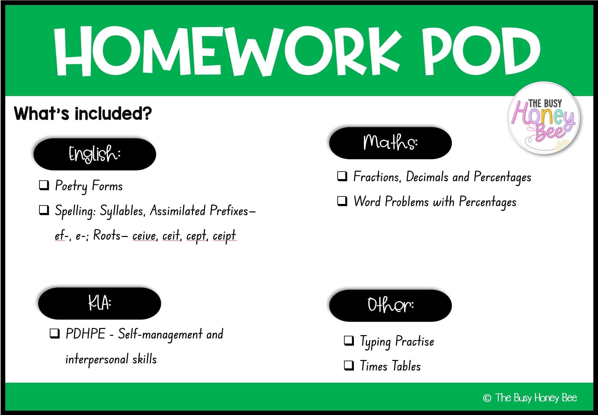 Stage 3 Year A Homework/Learning Pod 15 - Homework | Casual Teaching