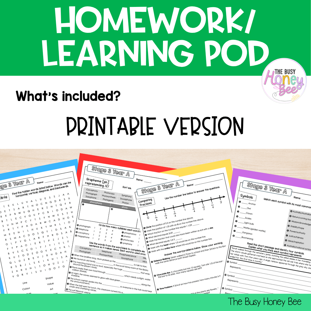 Stage 3 Year A Homework/Learning Pod 16 - Homework | Casual Teaching