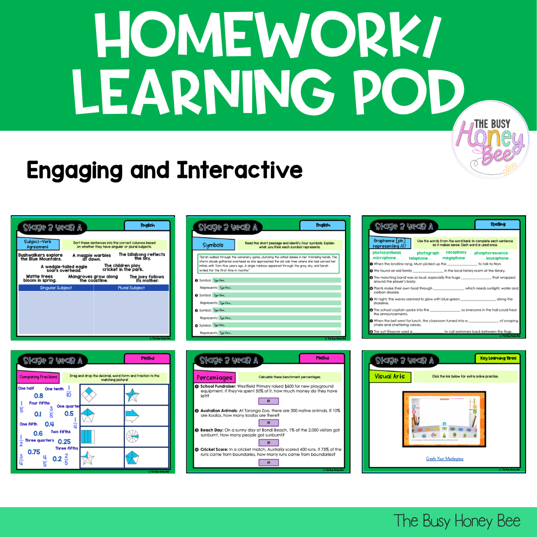 Stage 3 Year A Homework/Learning Pod 16 - Homework | Casual Teaching