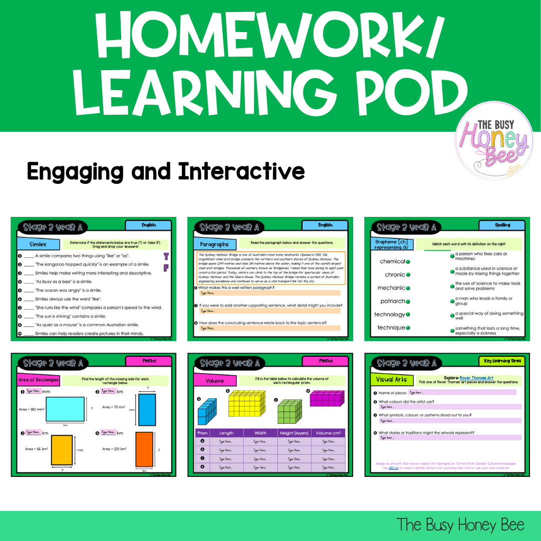Stage 3 Year A Homework/Learning Pod 17 - Homework | Casual Teaching