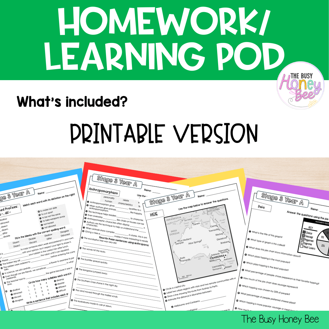 Stage 3 Year A Homework/Learning Pod 18 - Homework | Casual Teaching