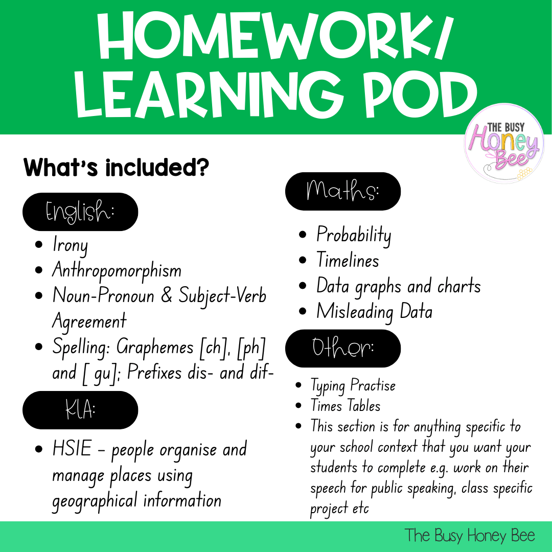 Stage 3 Year A Homework/Learning Pod 18 - Homework | Casual Teaching