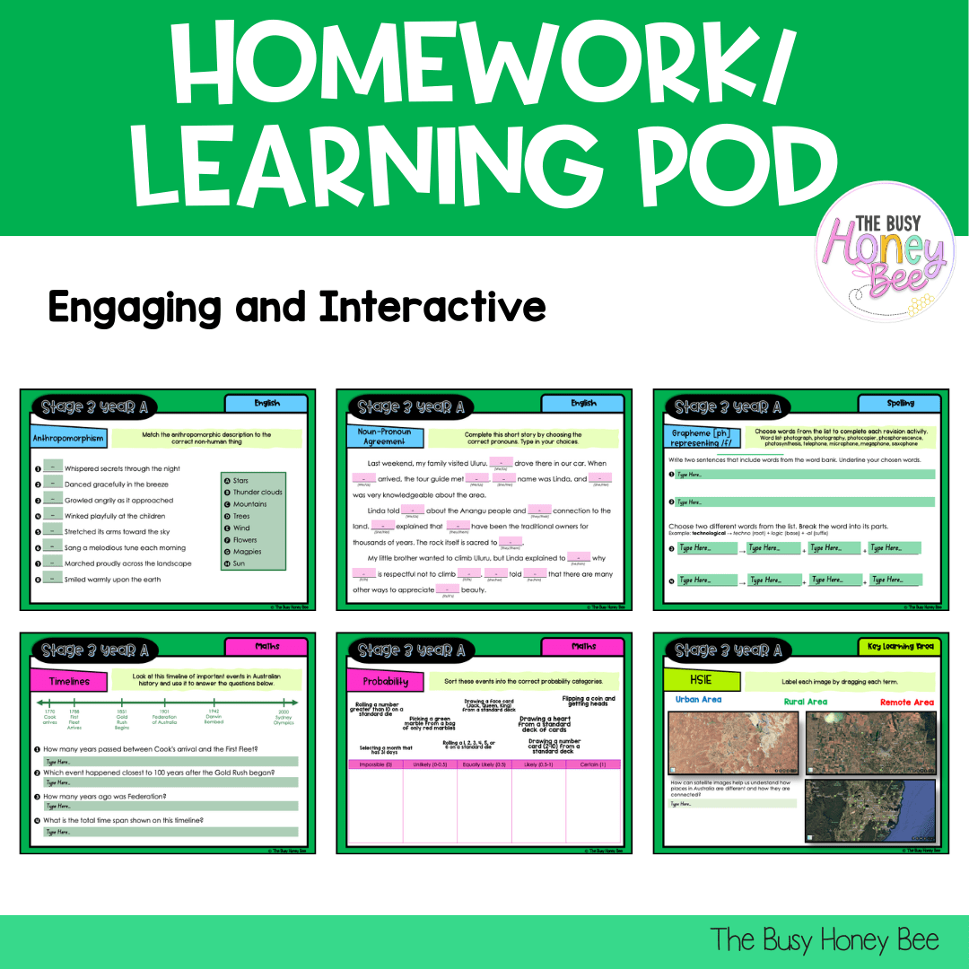 Stage 3 Year A Homework/Learning Pod 18 - Homework | Casual Teaching