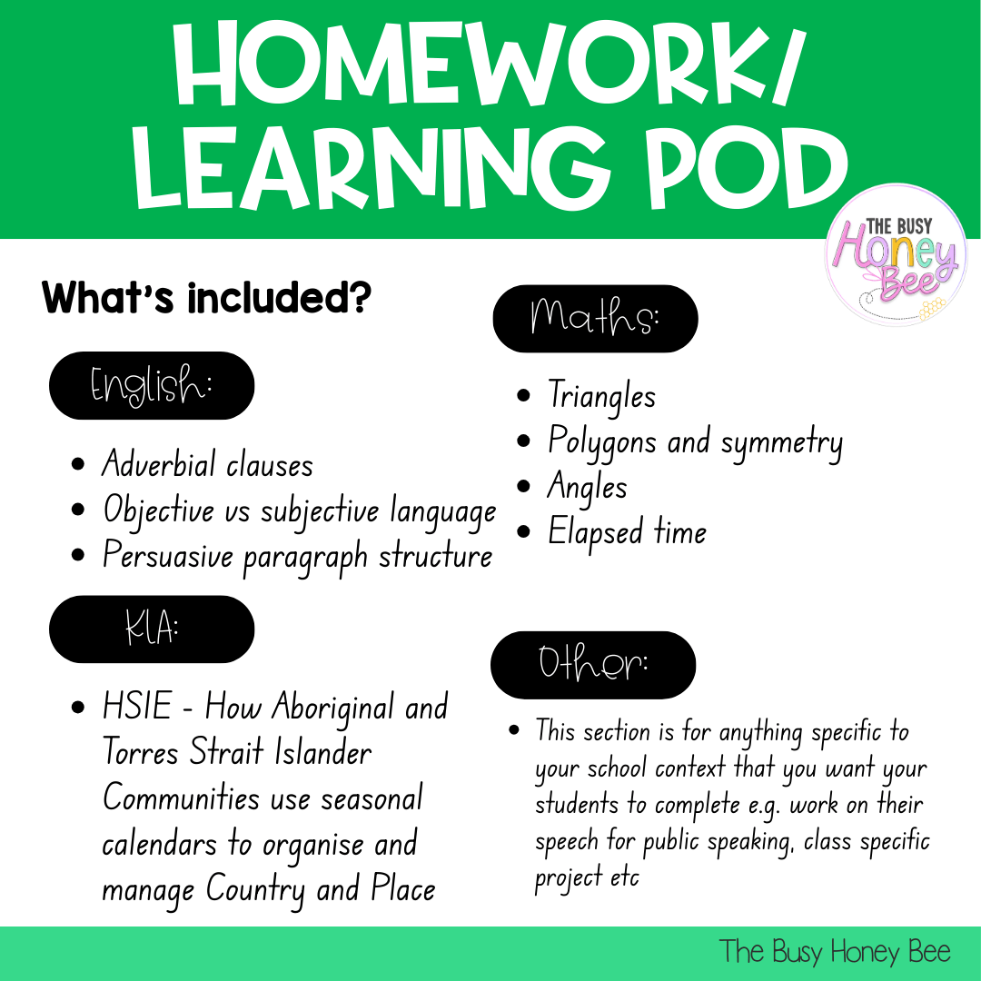 Stage 3 Year A Homework/Learning Pod 19 - Homework | Casual Teaching