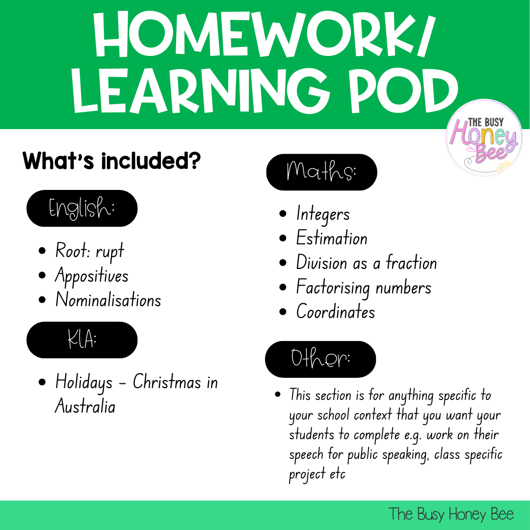 Stage 3 Year A Homework/Learning Pod 20 - Homework | Casual Teaching