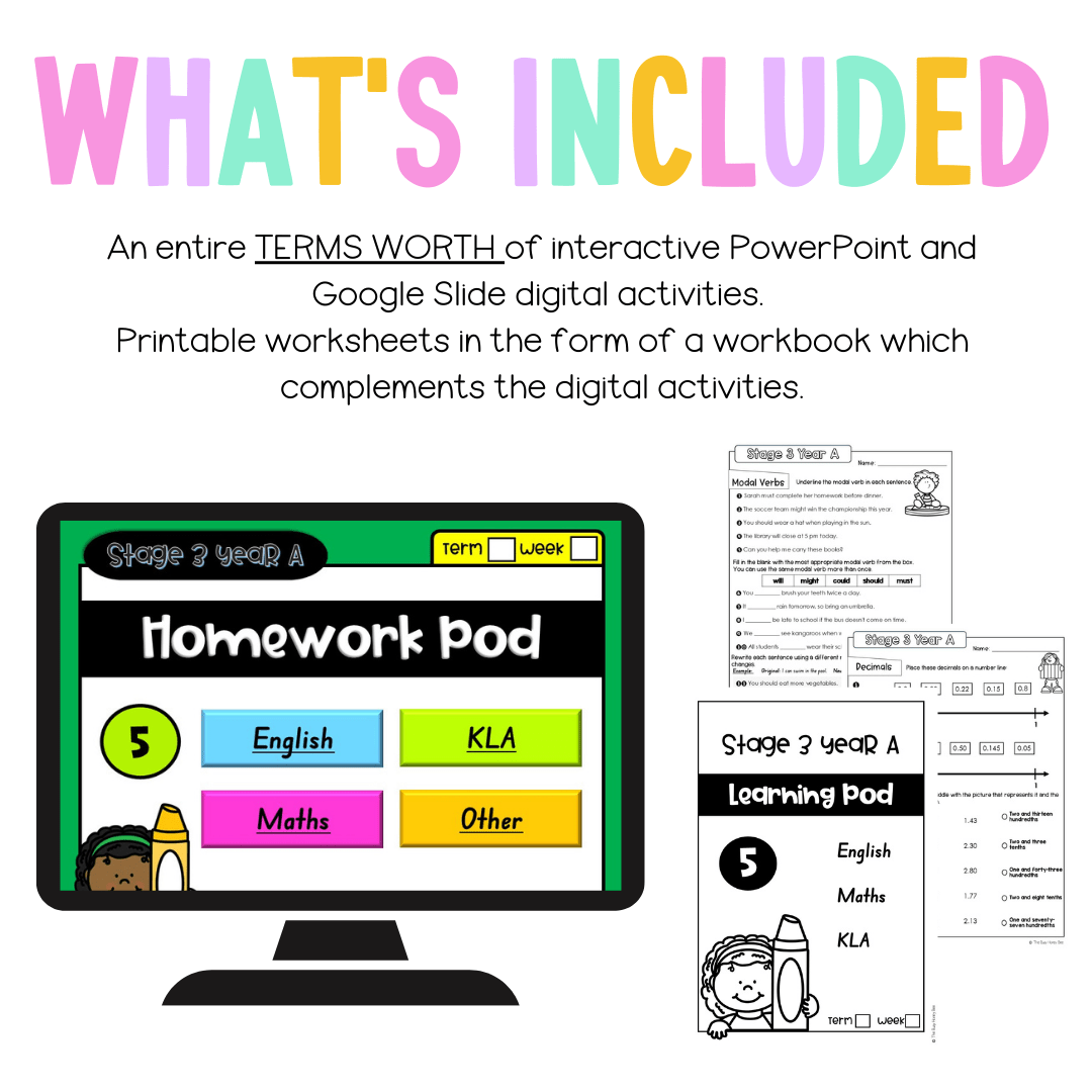 Stage 3 Year A Homework/Learning Pods Term 1 Mega Bundle - PowerPoint