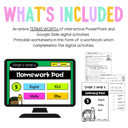 Stage 3 Year A Homework/Learning Pods Term 1 Mega Bundle - PowerPoint