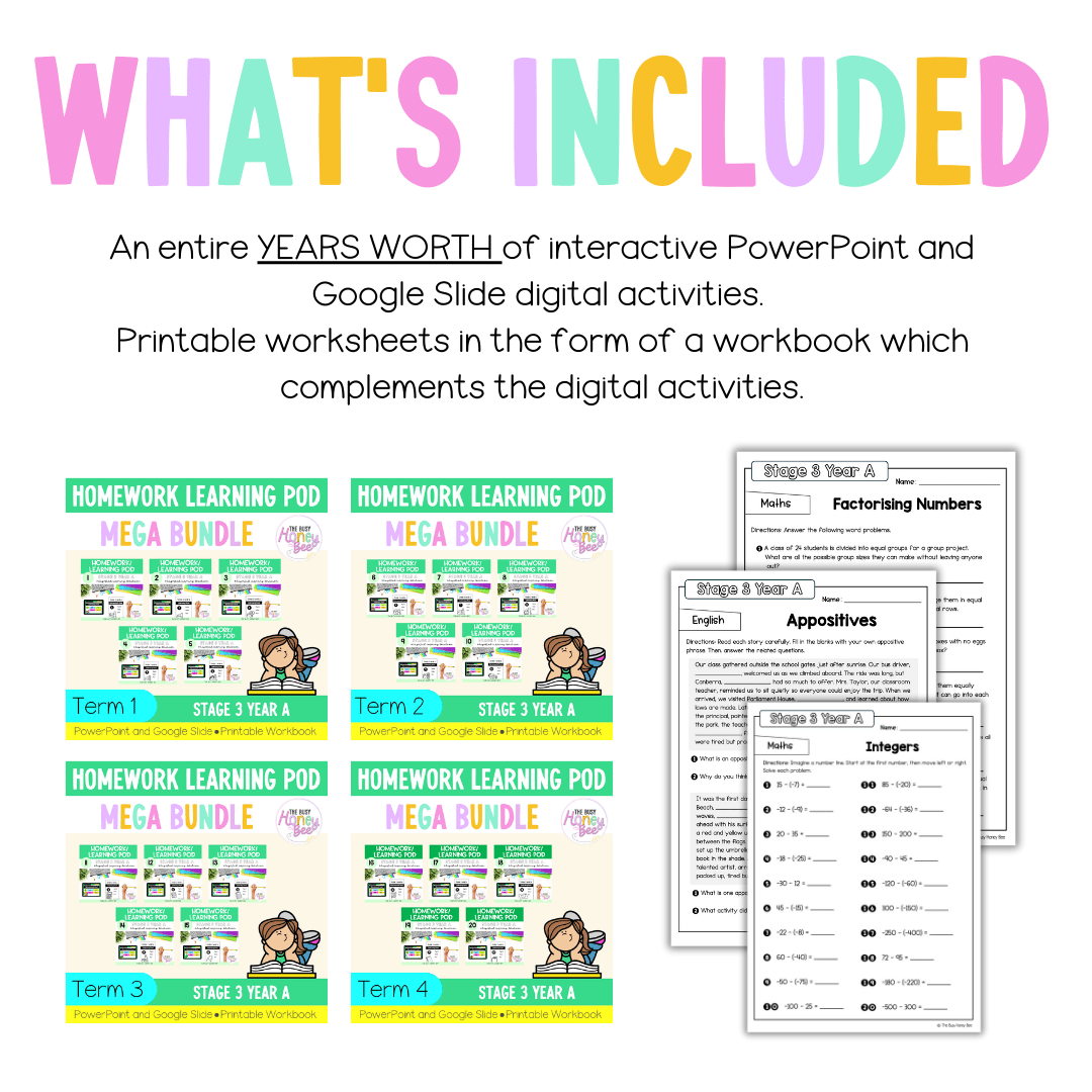 Stage 3 Year A Homework/Learning Pods Ultimate Mega Bundle - Homework | Casual Teaching