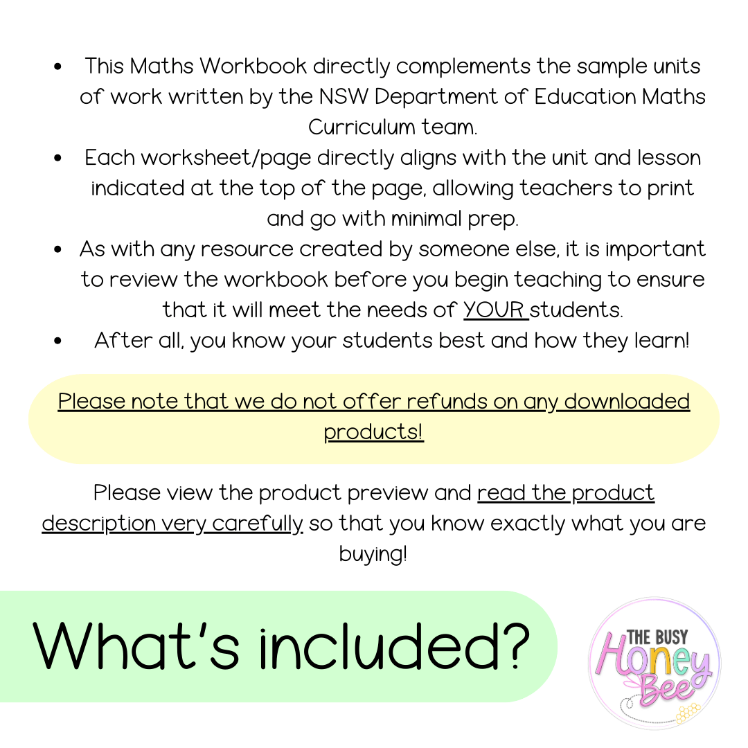 Stage 3 Year A NSW Maths Worksheets Unit 3 - Workbook | Worksheets