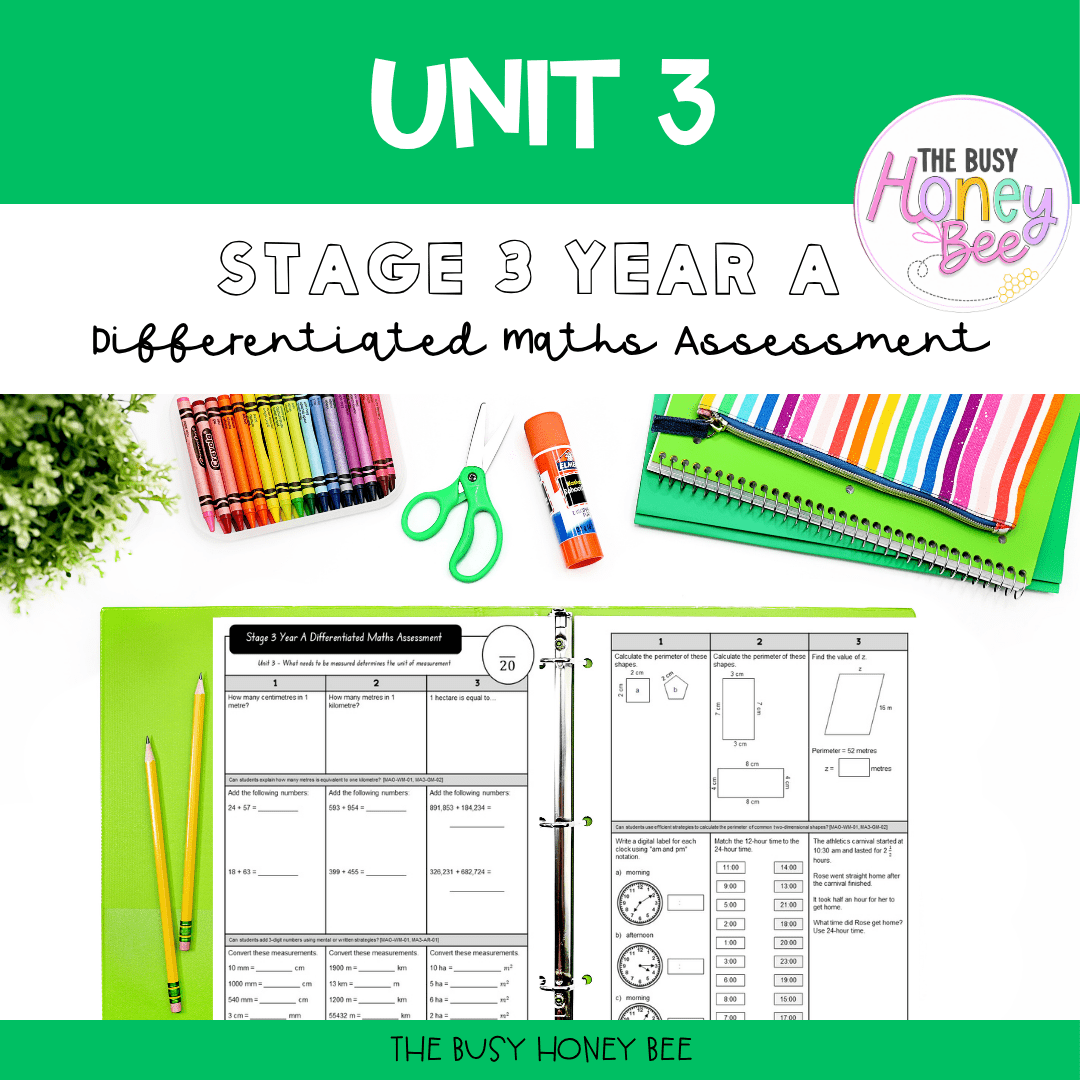 Stage 3 Year A Term 1 Differentiated Maths Assessment Bundle - Assessment