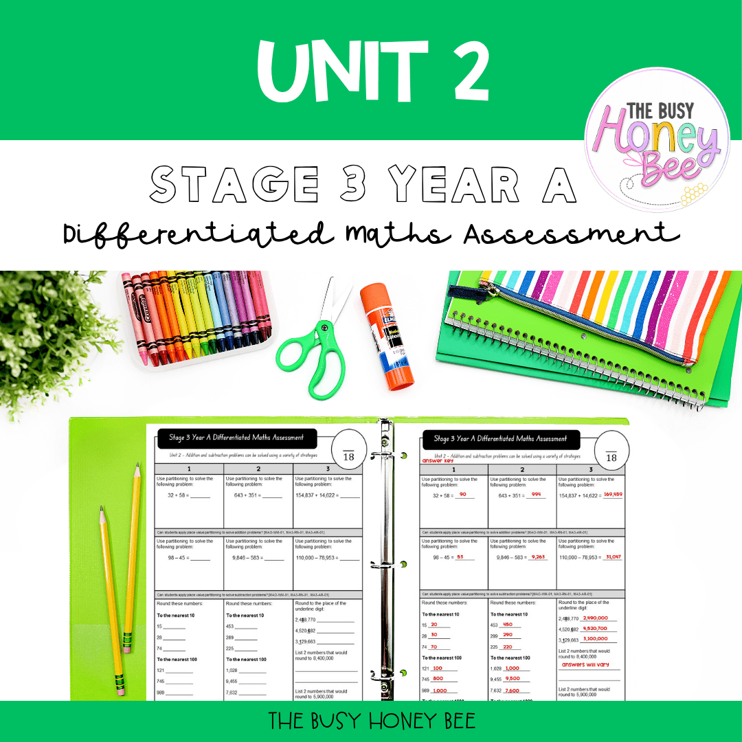 Stage 3 Year A Term 1 Differentiated Maths Assessment Bundle - Assessment