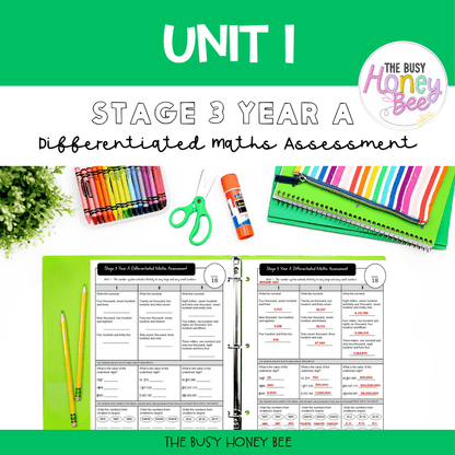 Stage 3 Year A Term 1 Differentiated Maths Assessment Bundle - Assessment