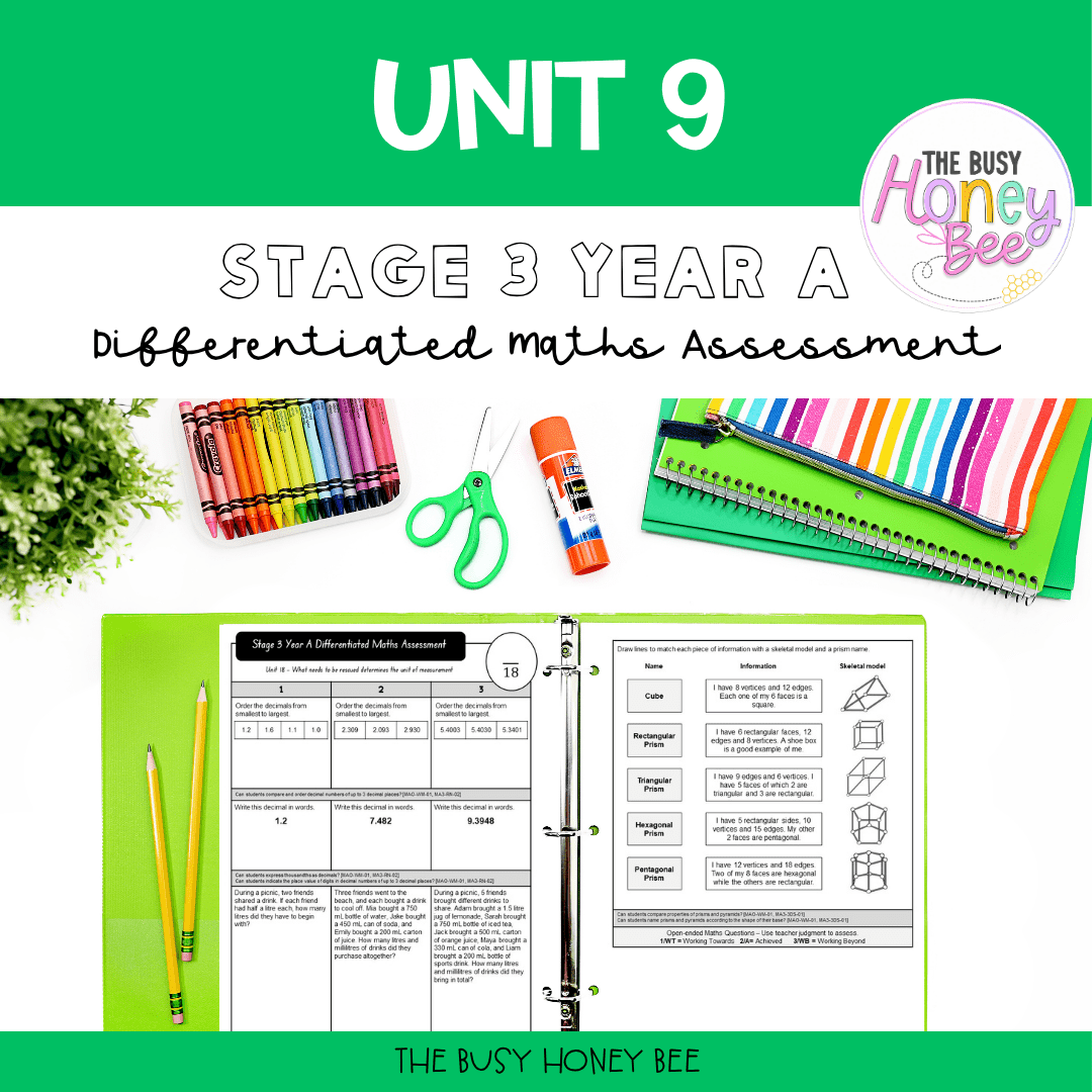 Stage 3 Year A Term 2 Differentiated Maths Assessment Bundle - Assessment