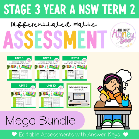Stage 3 Year A Term 2 Differentiated Maths Assessment Bundle - Assessment
