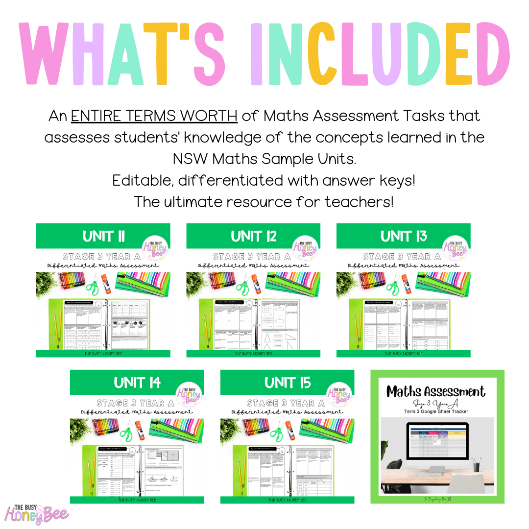 Stage 3 Year A Term 3 Differentiated Maths Assessment Bundle - Assessment
