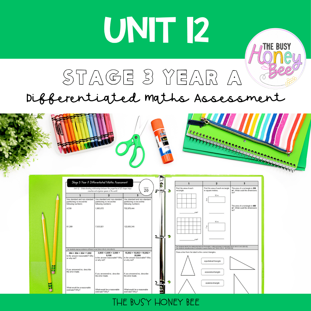 Stage 3 Year A Term 3 Differentiated Maths Assessment Bundle - Assessment