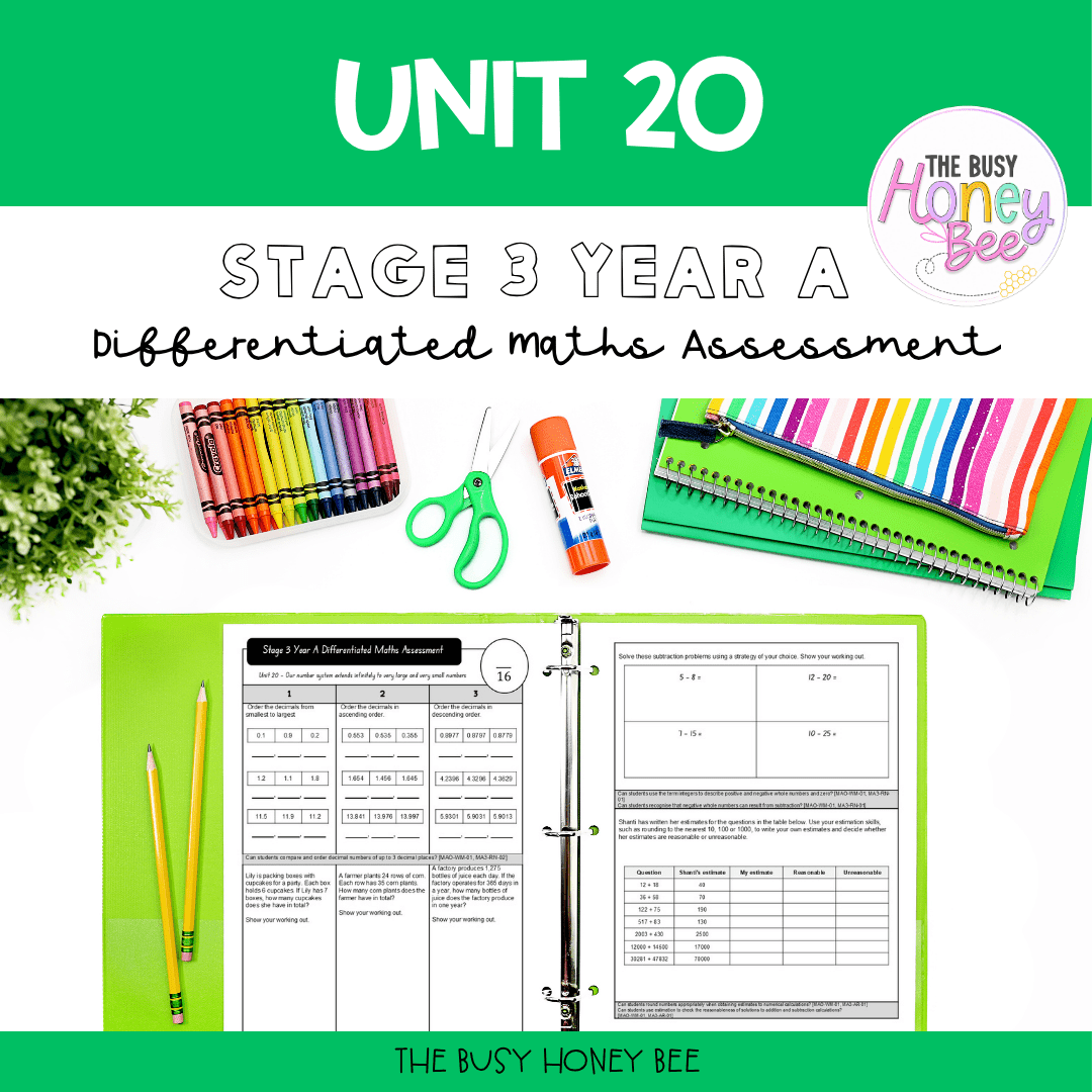 Stage 3 Year A Term 4 Differentiated Maths Assessment Bundle - Assessment