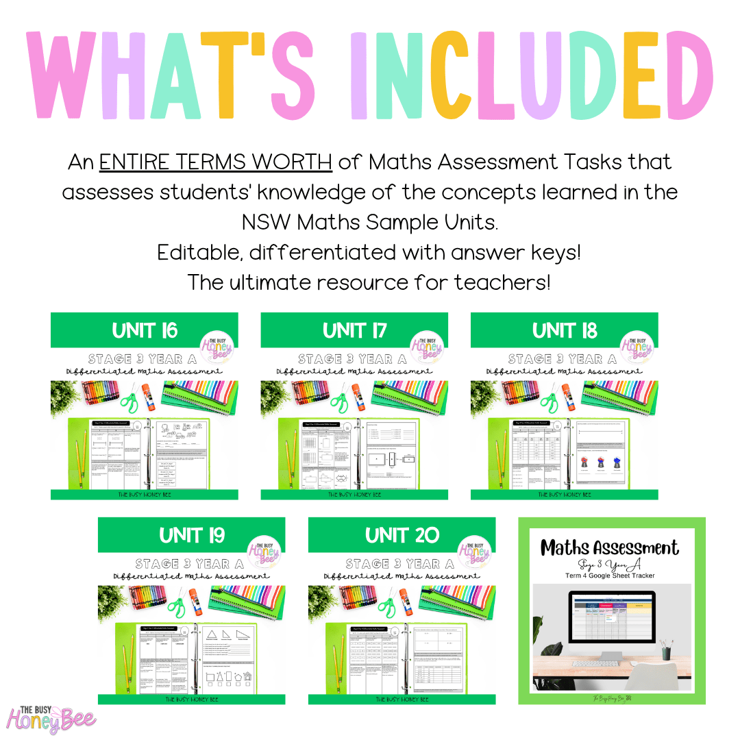 Stage 3 Year A Term 4 Differentiated Maths Assessment Bundle - Assessment
