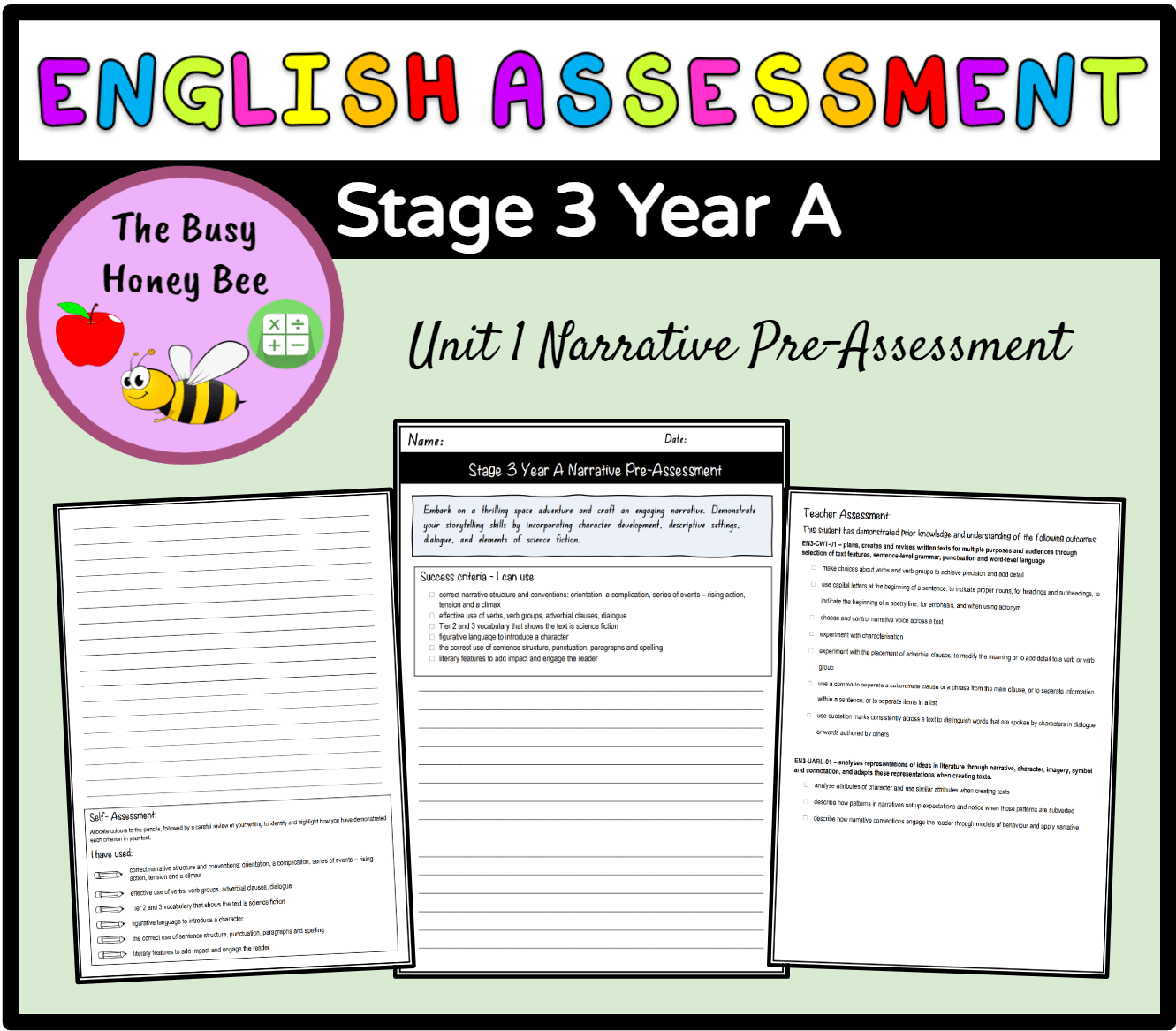 Stage 3 Year A Unit 1 Narrative Writing Pre-Assessment - Assessment