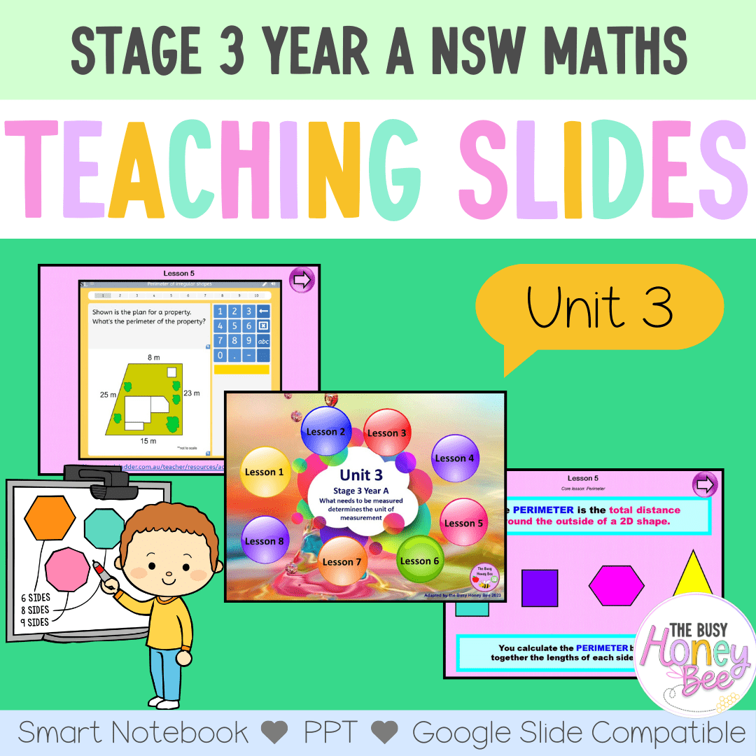 Stage 3 Year A Unit 3 NSW Maths Teaching Slides - Zip Folder: Smart Notebook, PowerPoint, Google Slide Compatible