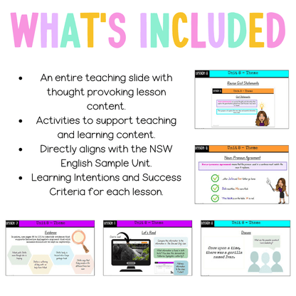 Stage 3 Year A Unit 8 NSW Theme English Teaching Slides - Google slides