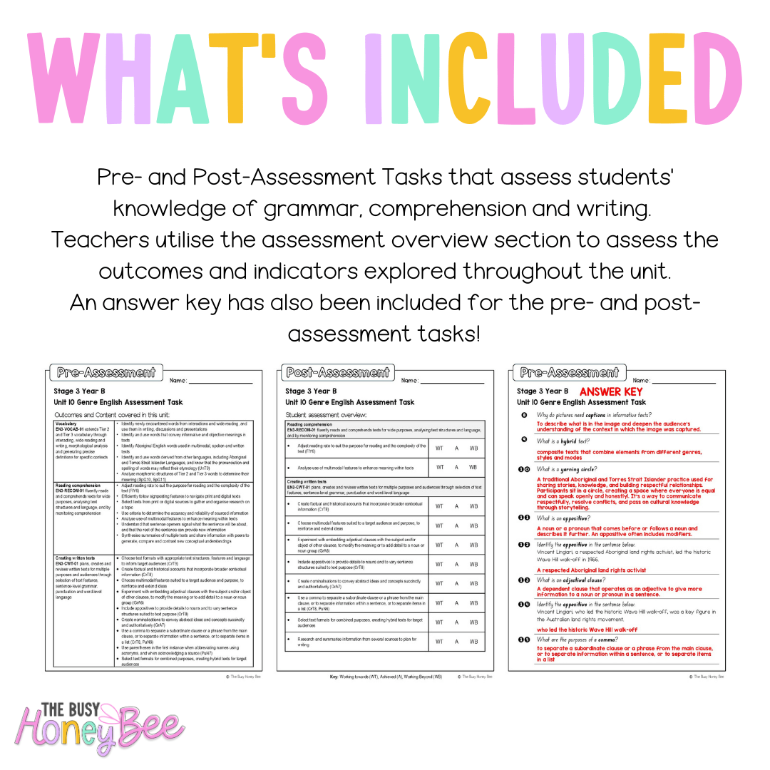 Stage 3 Year B English Pre- and Post-Assessment Unit 10 Genre -