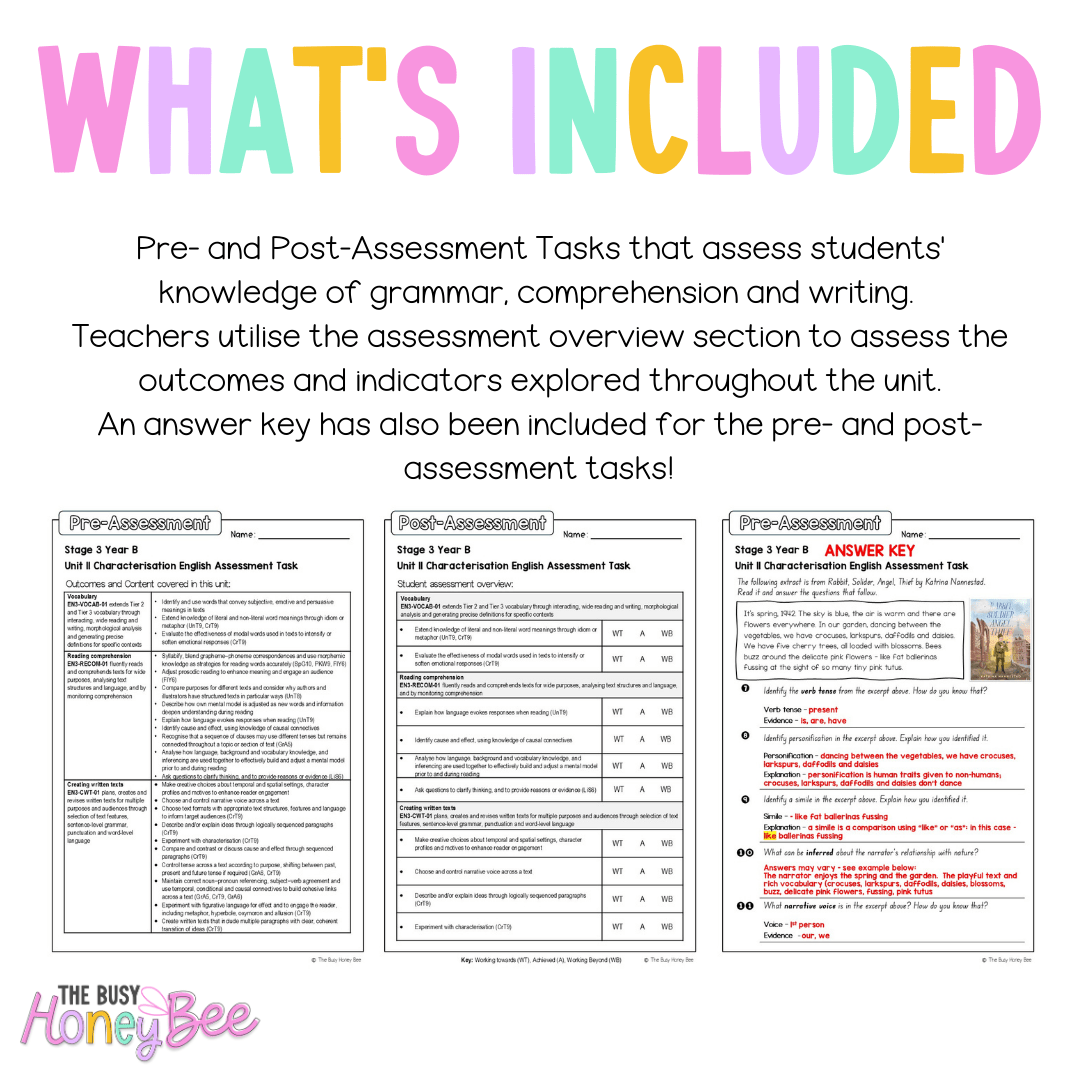 Stage 3 Year B English Pre- and Post-Assessment Unit 11 Characterisation -