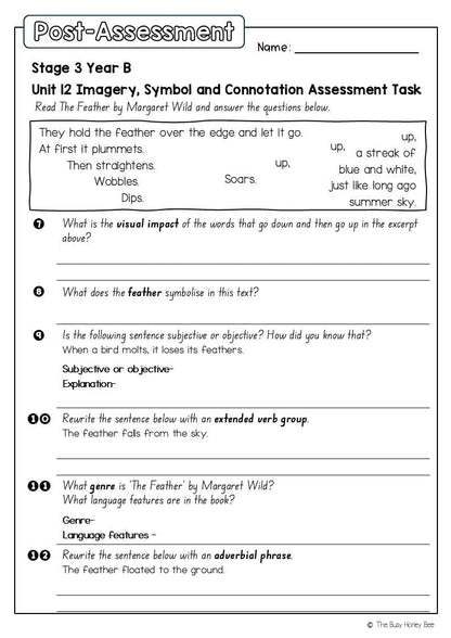 Stage 3 Year B English Pre- and Post-Assessment Unit 12 Imagery, symbol and connotation -