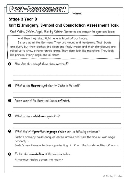 Stage 3 Year B English Pre- and Post-Assessment Unit 12 Imagery, symbol and connotation -