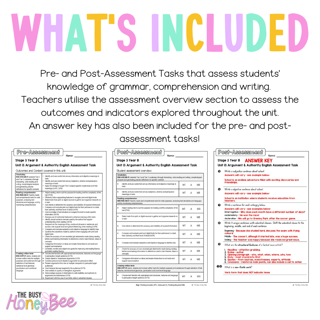 Stage 3 Year B English Pre- and Post-Assessment Unit 13 Argument and authority -