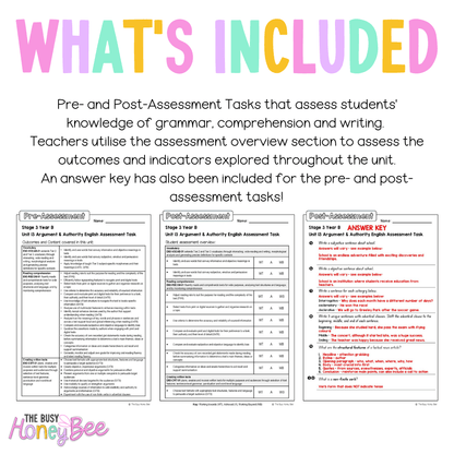 Stage 3 Year B English Pre- and Post-Assessment Unit 13 Argument and authority -