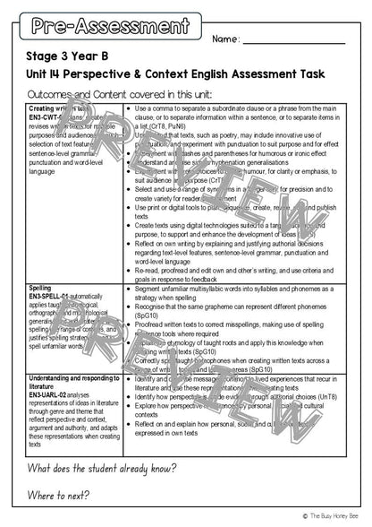 Stage 3 Year B English Pre- and Post-Assessment Unit 14 Perspective & Context -