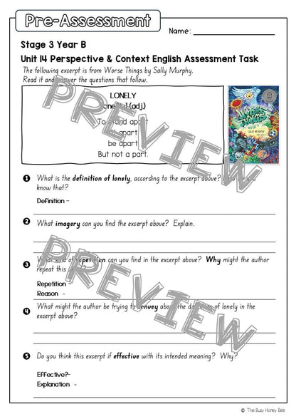 Stage 3 Year B English Pre- and Post-Assessment Unit 14 Perspective & Context -