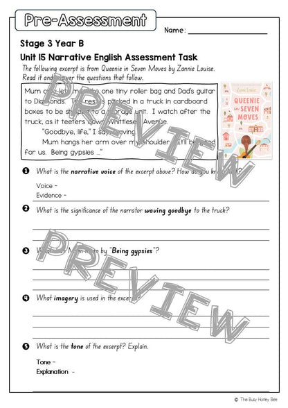 Stage 3 Year B English Pre- and Post-Assessment Unit 15 Narrative -