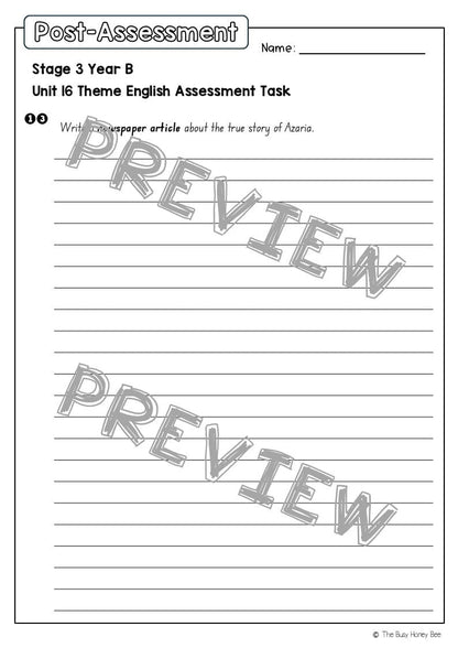 Stage 3 Year B English Pre- and Post-Assessment Unit 16 Theme -