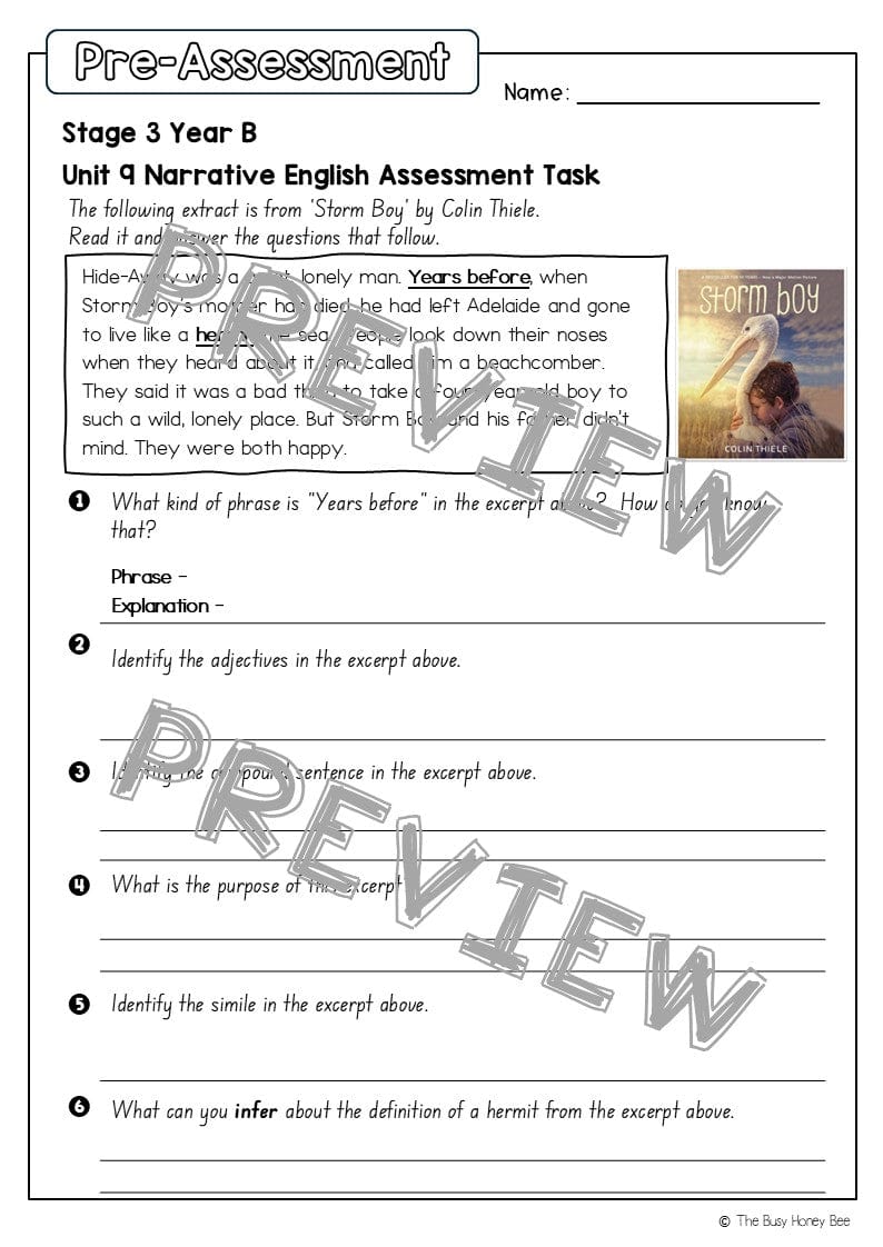 Stage 3 Year B English Pre- and Post-Assessment Unit 9 Narrative -