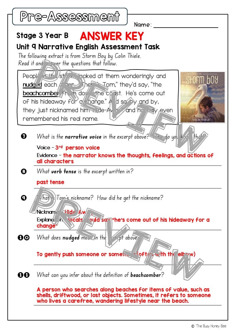 Stage 3 Year B English Pre- and Post-Assessment Unit 9 Narrative -