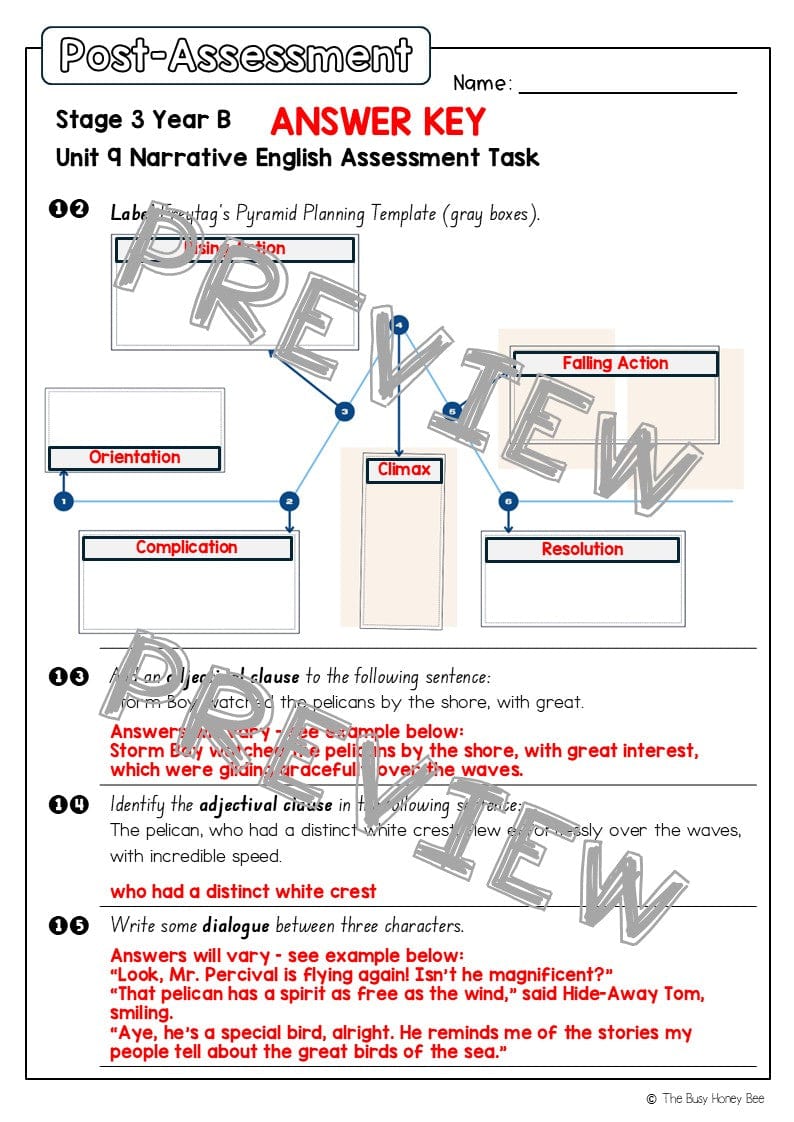 Stage 3 Year B English Pre- and Post-Assessment Unit 9 Narrative -