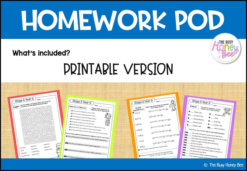 Stage 3 Year B Homework/Learning Pod 21 - Homework | Casual Teaching