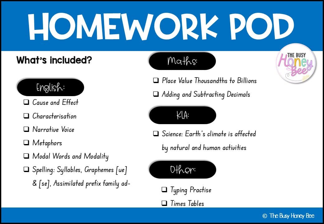 Stage 3 Year B Homework/Learning Pod 26 - Homework | Casual Teaching