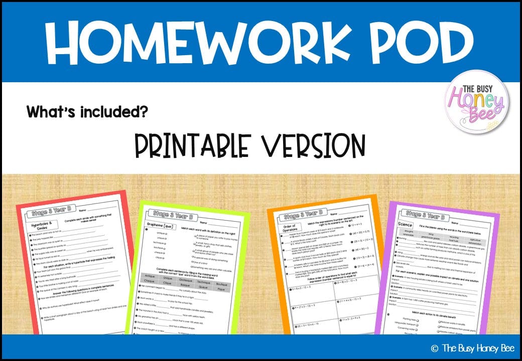 Stage 3 Year B Homework/Learning Pod 27 - Homework | Casual Teaching