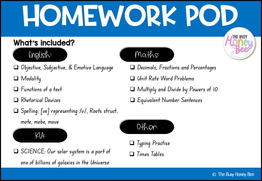 Stage 3 Year B Homework/Learning Pod 31 - Homework | Casual Teaching